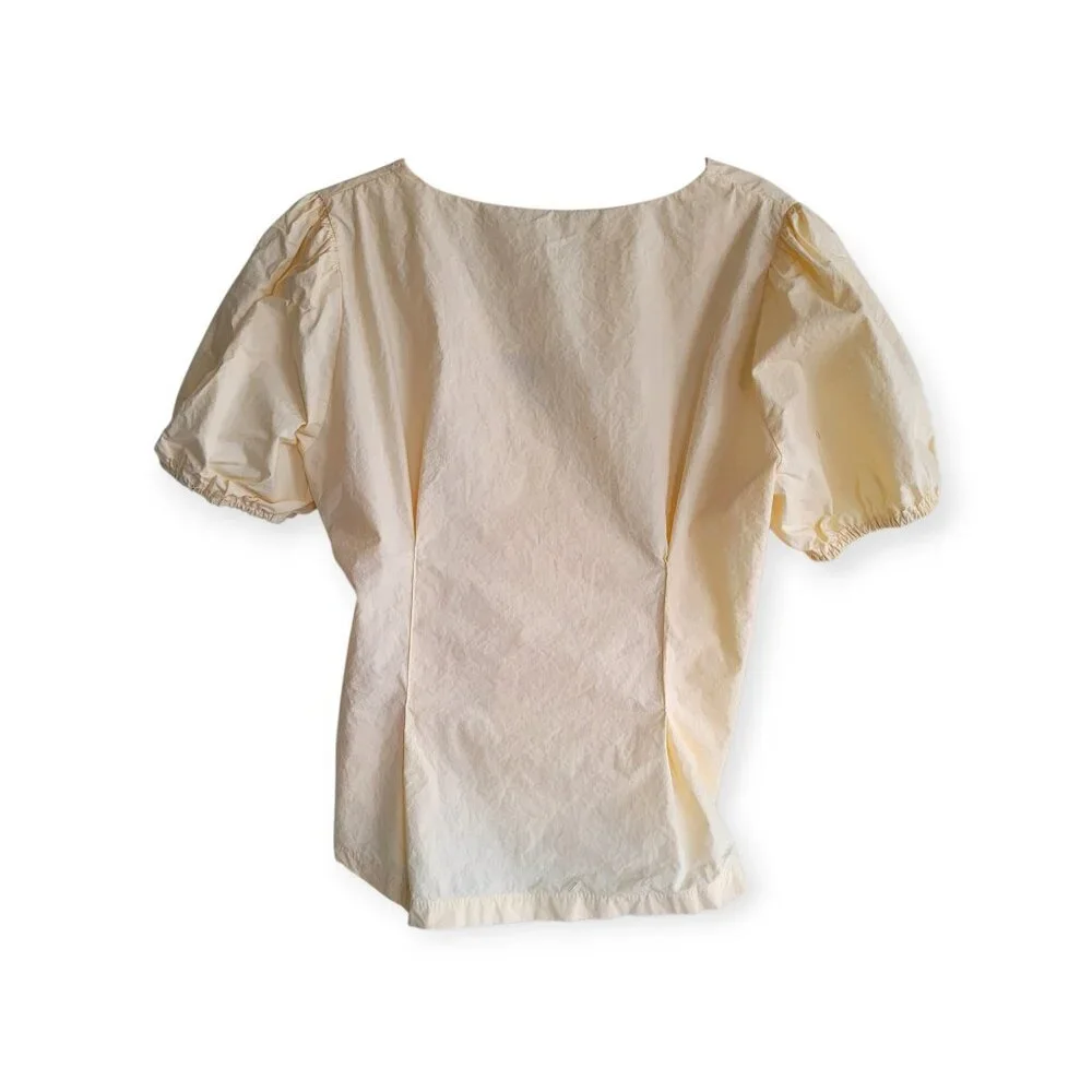 Butter Yellow Poplin Puff Sleeve Drawstring Top Twee Y2K Cottagecore Baby Tee - Picture 4 of 10
